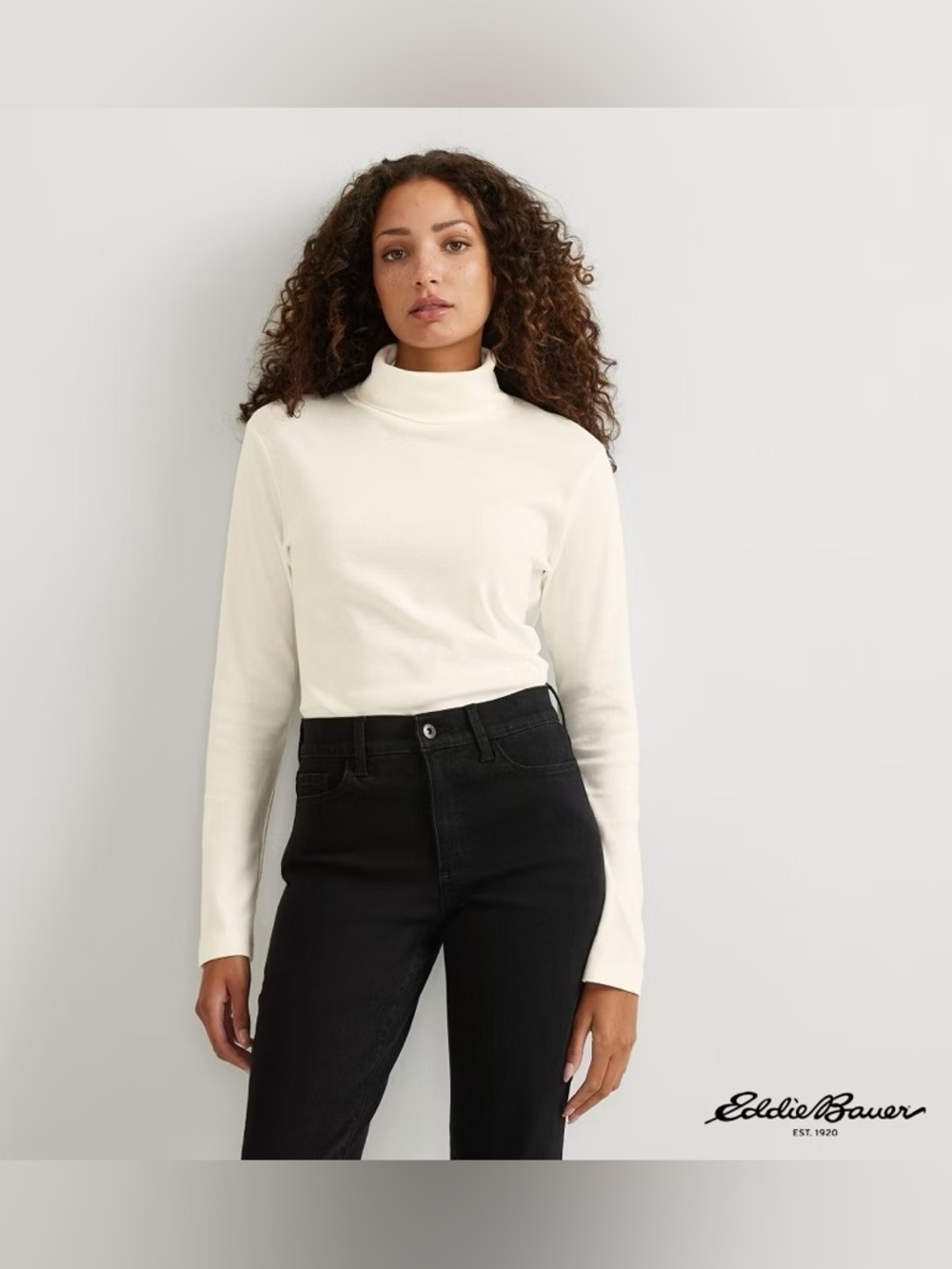 Eddie Bauer Cream Crewneck Cotton Turtleneck "Favorite" Top - Size M